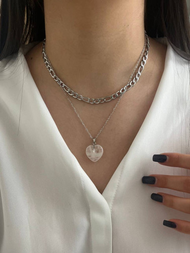 گردنبند قلبی سیلور دخترانه تمام استیل ضداب
