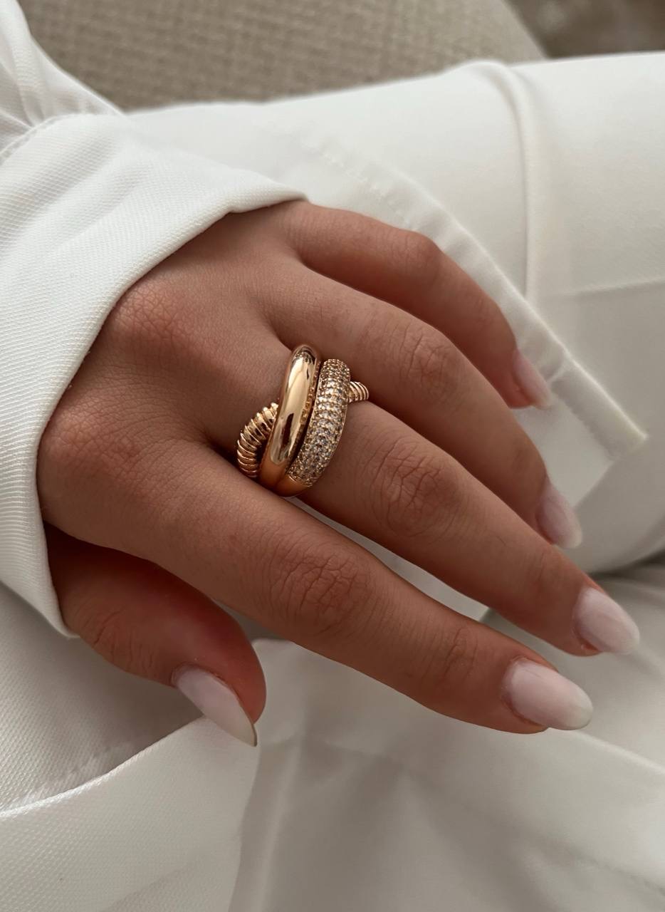 انگشترزنانه ژوپینگ مدل خیلی درشت طلایی و نگین دار