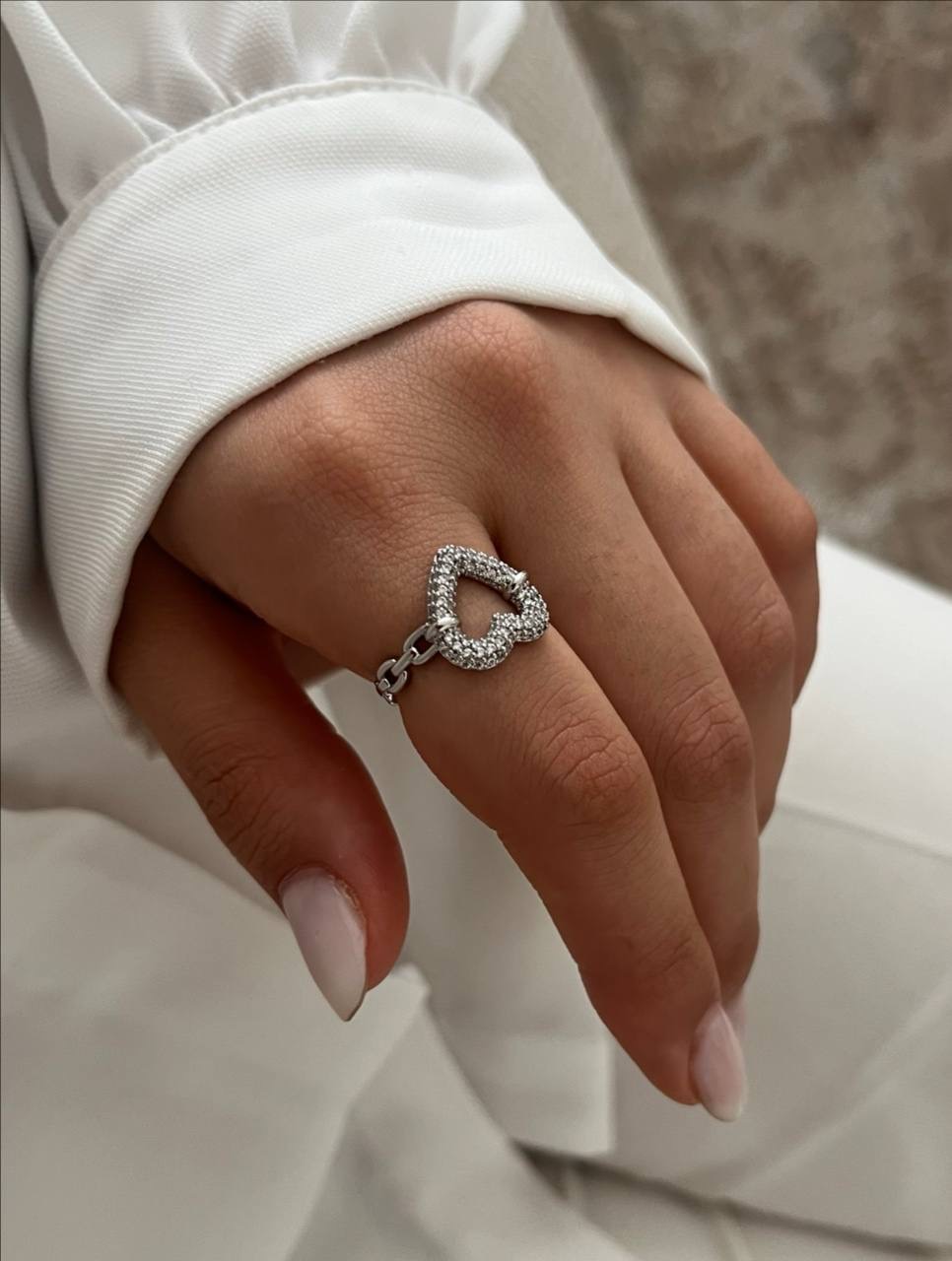 انگشترمینیمال دخترانه نگینی قلبی سیلور