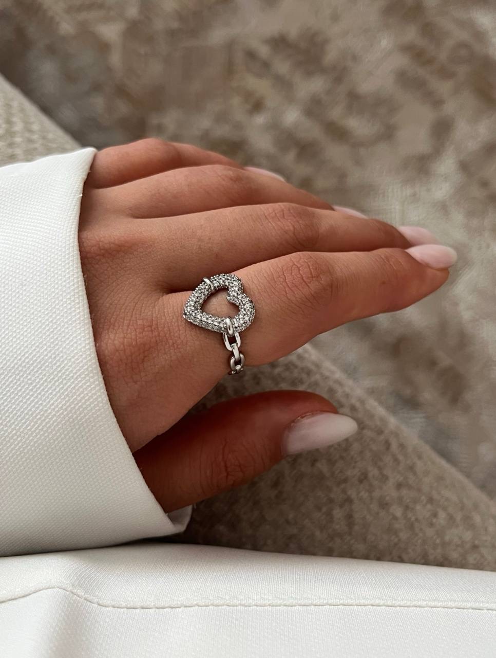 انگشترمینیمال دخترانه نگینی قلبی سیلور