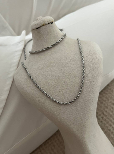 ست دستبندگردنبندطنابی سیلور دخترانه استیل و ضداب