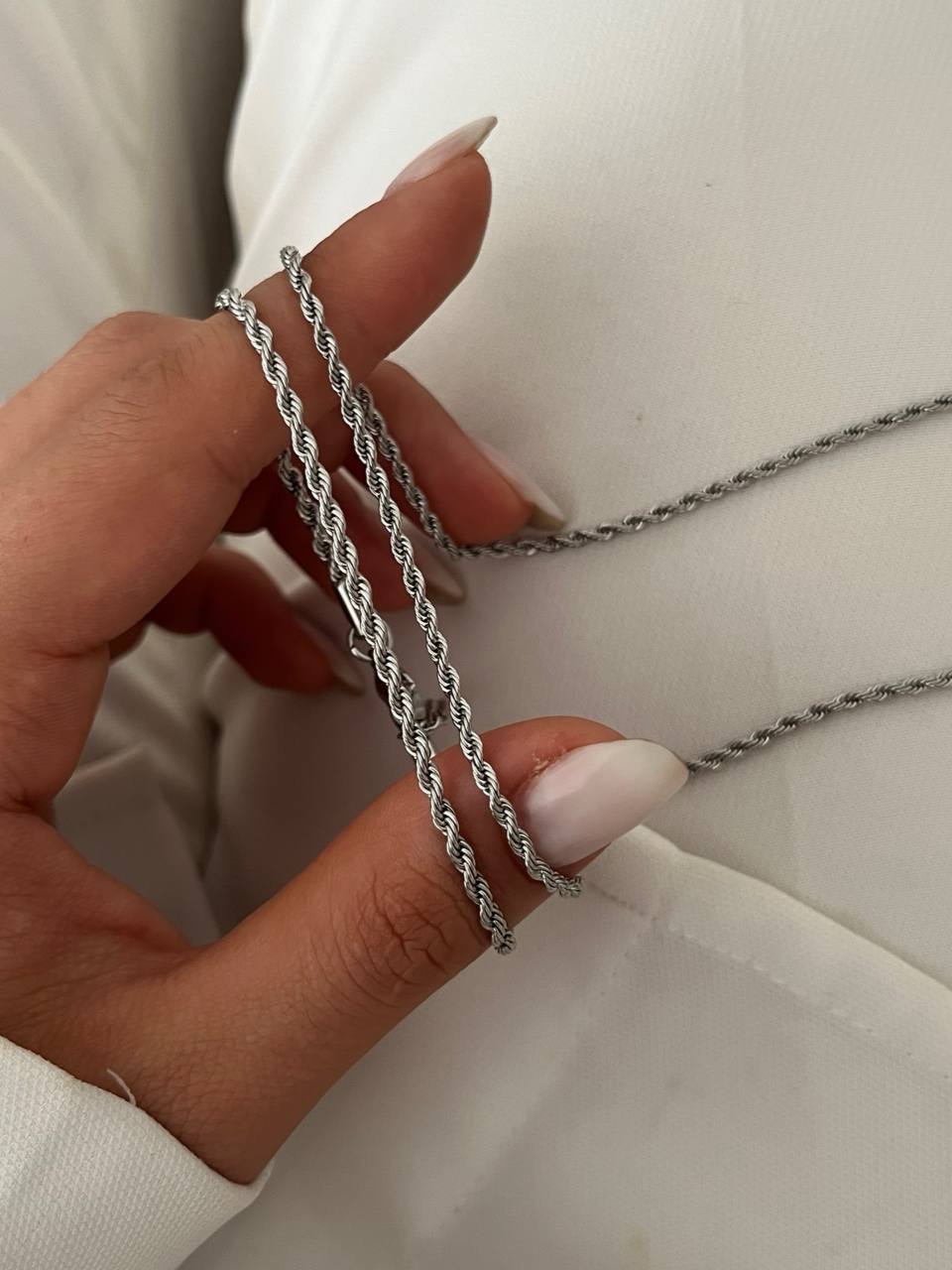 ست دستبندگردنبندطنابی سیلور دخترانه استیل و ضداب