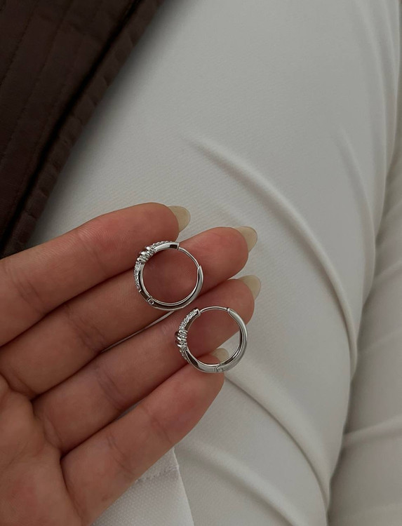 گوشواره حلقه ای نگینی سیلور ژوپینگ رنگ ثابت